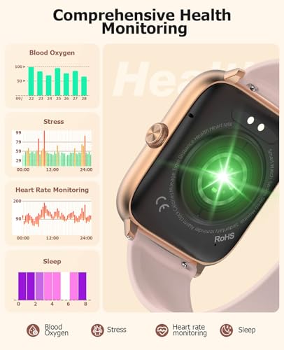 Image of Smart Watch for Women with Blood Pressure, 2.06 inch AMOLED Display, 118 Sports Modes, Fitness Tracker, Heart Rate /SpO2 /Sleep /Stress Monitor, IP68 Waterproof, Pink Liquid Silicone Strap for iPhone Android