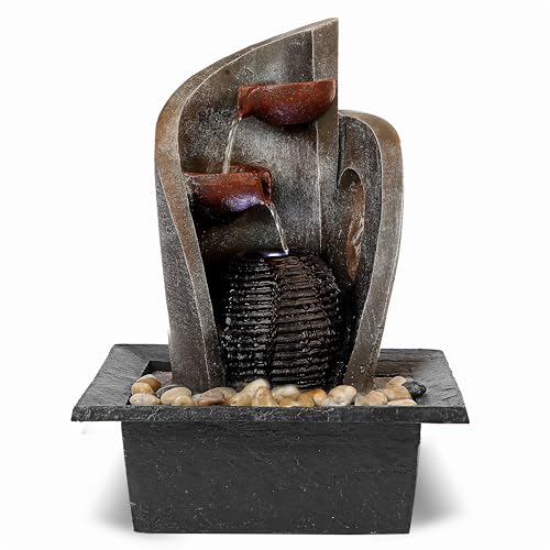 16 inch Waterfall Fountain Indoor-Tabletop Water Fountain-Outdoor Waterfall Spilling into pots Hung on monolithic Water Wall-with LED Lights-Soothing Indoor Waterfall Sounds from Water Machine