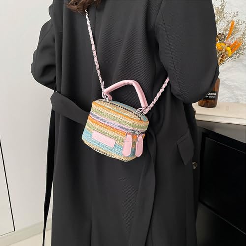 Women's Colorful Straw Crossbody Bag with Chain Strap Stylish Versatile Handbags 5