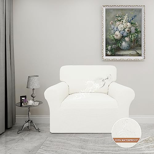 Image of Easy-Going 100% Waterproof Oversized Chair Couch Cover, Stretch Sofa Cover | Dual Waterproof Sofa Slipcover, Leakproof Furniture Protector Against Stain Spill from Kids, Pets, Dog, Cream