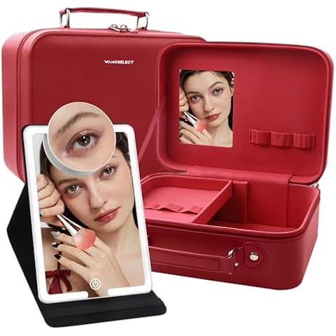 WangSelect Makeup Train Case with Lighted Mirror Cover