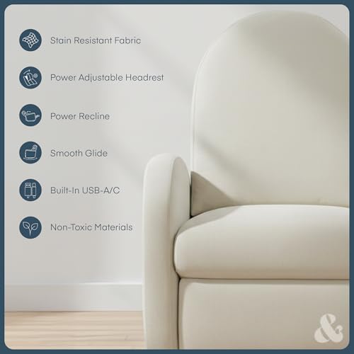 Image of Austin Power Glider Recliner | Contemporary Nursery Glider Chair with Adjustable Headrest & Glide | Live Smart Stain-Resistant Fabric | Modern Recliner Chair for Nursery & Living Spaces, Ivory