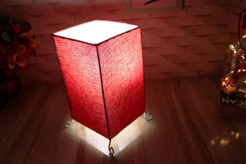 Image of Handicraft Table Lamp Shade Pendant Lighting | Fabric Shade | Sconce Lighting | Floor Lamp | Steady Lamp | On /Off Switch | Pack Of 2 | Square Red
