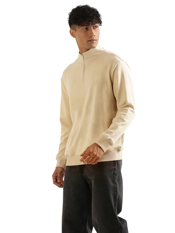 Image of SAADAA Unisex Zip Neck Sweatshirt | Quarter Zip High Neck | Cotton-Blend Fleece| Winter Wear Sweatshirt with Pockets | Casual Fit