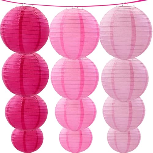 KUNYYI Lanternes en Papier Rose 12pcs Lanternes suspendues pour fête d'anniversaire, Mariage, décoration à l'intérieur, Baby Shower Décoration Festive