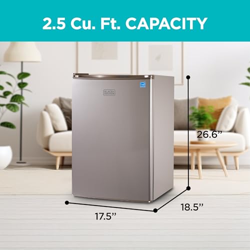 BLACK+DECKER 2.5 Cu. Ft. Compact Refrigerator, ENERGY STAR Certified, Single Door Mini Fridge with Chiller Compartment, Personal Fridge for Home or Dorm Room, R600a Refrigerant, BCRK25V,Stainless Look - Image 3
