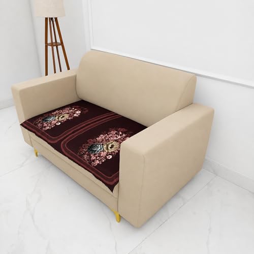 Image of Homerz Premium 'Luxe Series' Sofa Cover | Holland Velvet Fabric | Smooth Finish | Anti-Slip Fleece Backing Couch Protector (Maroon, 2 Seater, Only Seat Cover)
