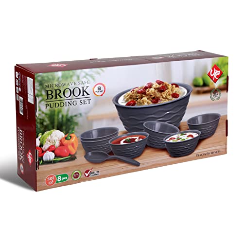 BMS Lifestyle Presents UTC Brook Design Plastic Bowls Microwave Safe 8 Pcs Pudding Bowl Set , Colour May Vary