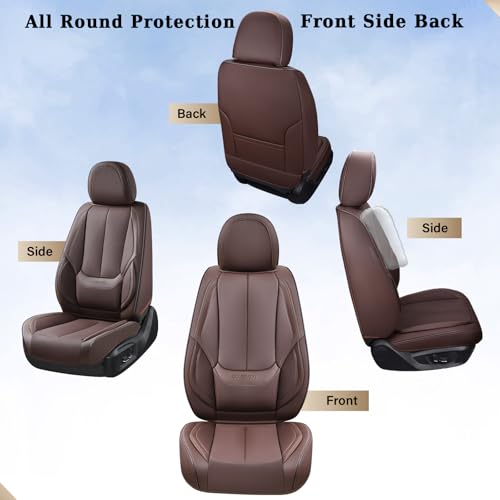 Image of Coverado Car Seat Covers Full Set, Seat Covers for Cars, Car Seat Covers Front Seats and Back, Brown Car Seat Protector Waterproof, Nappa Leather Car Seat Cushion Fit for Most Cars
