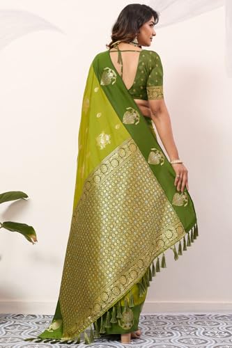 Image of SGF11 Women's Kanjivaram Pure Soft Silk Saree With Unstitched Blouse Piece