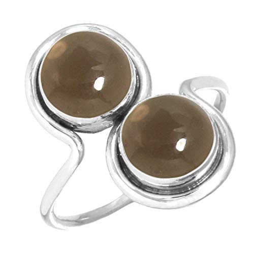 Jeweloporium Bague en argent sterling 925 avec topaze fumée marron, taille 58,5, pour femme, bijou bohème en pierres précieuses rondes