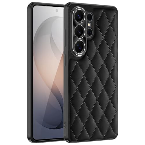 Protection Samsung S26 Ultra étui cuir noir matelassé avec coque silicone TPU souple
