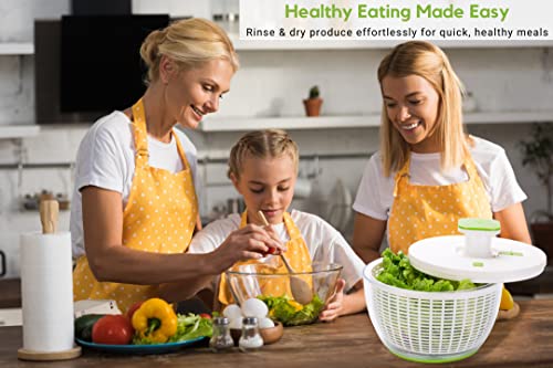 Brieftons Quickpush Salad Spinner: Large 6.3-Quart Vegetable Washer Dryer Strainer Drainer, Easy One-Handed Handle & Brake, Fast Spin Cycles, Compact Storage, To Wash, Clean & Dry Vegetables, Fruits #TOP6