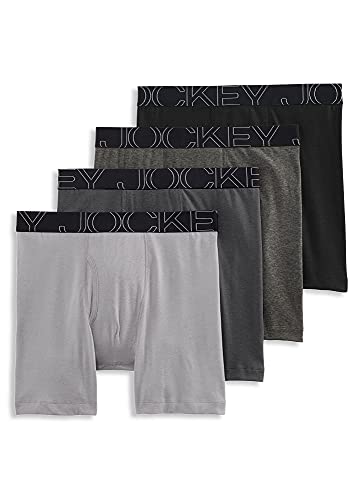 Jockey Men's Underwear ActiveBlend Midway Brief - 4 Pack, Black/Quartz Grey/Trusted Pewter/Charcoal Heather/Black, m