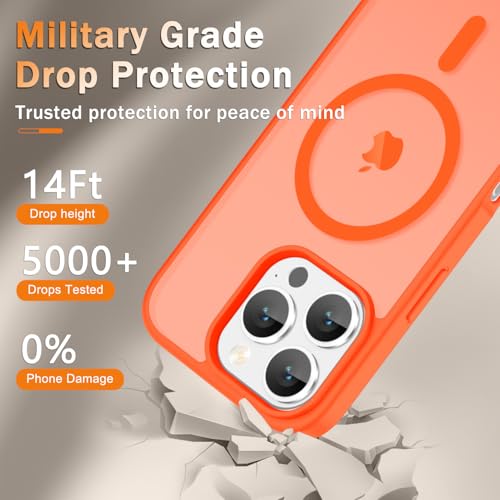Image of YENAPOON for iPhone 16 Pro Max Case, Matte Magnetic Phone Cover [with 1 Screen Protector] [Support for MagSafe] [Shockproof Military Grade Protection] Translucent Frosted Back, Orange