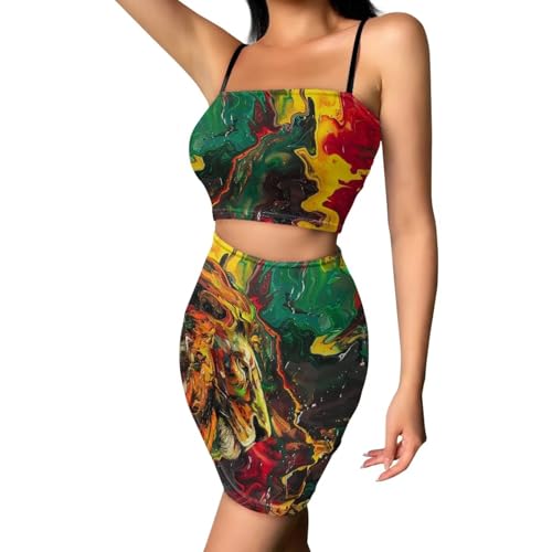 Image of 2025 Sexy Spaghetti Strap Crop Tops and Bodycon Skirt Casual 2 Piece Set S-4XL