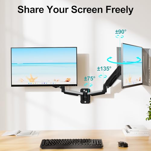 Image of MOUNT PRO Dual Monitor Wall Mount for 13 to 32 Inch Screens, Wall Monitor Arm for 2 Monitors, Each Holds Up to 19.8lbs, Full Motion Wall Monitor Mount with VESA 75x75 /100x100, Home Office Setup