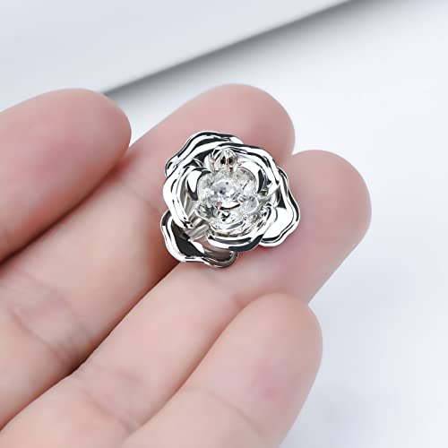 Image of Crystal Alloy Rose Flower Lapel Pins Button Pin Groom Boutonniere for Wedding Floral Brooch Pin Set for Women Men