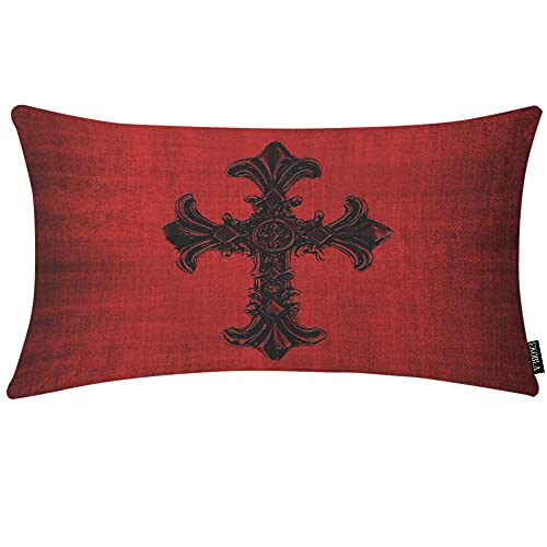 Ekobla PILLOW-THROW-H26 Black Look Medieval Lumbar Throw Pillow Cover Red Velvet Black Gothic Cotton Linen Throw Waist Pillow Case Decorative Cushion Cover Pillowcase Sofa Lumbar 12X20 Inches cover