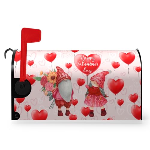 Dacawin Happy Valentines Day - Coperture magnetiche per cassetta postale di San Valentino, dimensioni standard, copertura per cassetta postale di San Valentino, cuore rosso, gnomo, floreale,
