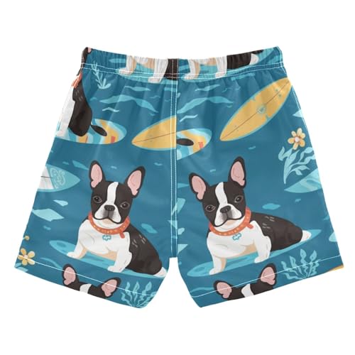 OREZI Boys Swim Trunk Shorts Bulldog with Floral Bathing Suit for Kids Teens2
