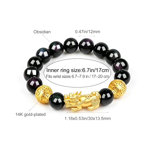 Image of LIYAPEI Black Obsidian Bracelet for Men Women - Feng Shui Wealth & Spiritual Protection Beaded Bracelet with Pi Xiu for Luck, Healing Crystal Stretch Wrist Jewelry, Unisex