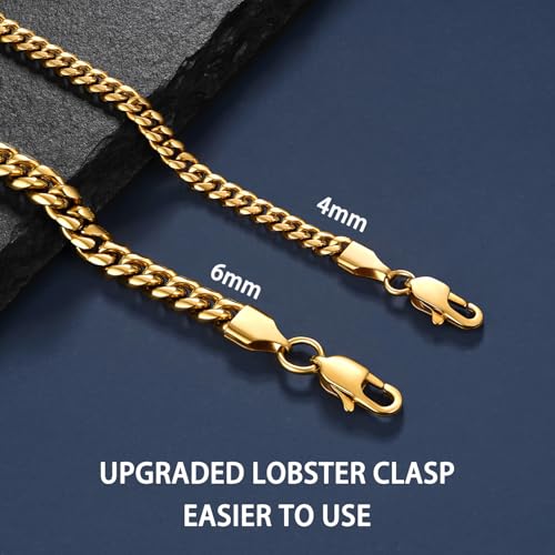 Jewlpire Silver/Black/Gold Chain for Men, Cuban Link Chain Necklace for Men Women, 4mm/6mm Mens Necklace 18K Gold Plated/316L Stainless Steel Mens Chains Necklaces 18/20/22/24/26 Inch3