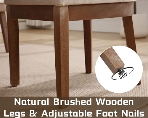 Image of HNY Modern Dining Chairs Set of 2 with Comfortable Back Support, Farmhouse Soft Linen Upholstered Kitchen Dining Room Chairs with Solid Wood Legs, Armless Accent Side Chairs for Living Room, Beige