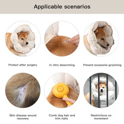 Image of H HIDREAM Soft Dog Cones for Medium Dogs,Cute Adjustable Cone for Dogs to Stop Licking,Dog Recovery Collars & Cones that can Protect Head and Foot Wounds,Egg White All-Season Style