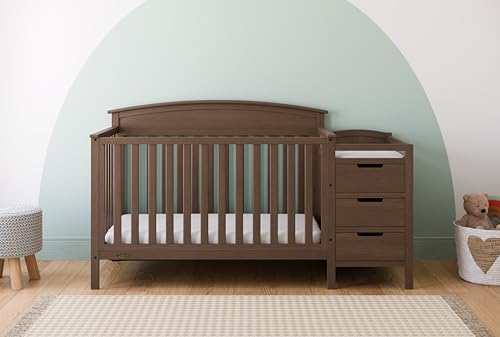 Image of Graco Benton 4-in-1 Convertible Crib and Changer, Hazelnut | GREENGUARD Gold Certified, Baby Crib & Changing Table Combo, Includes Water-Resistant Changing Pad, Converts to Full-Size Bed