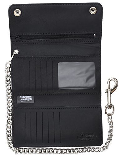 Image of RFID Blocking Men's Tri-fold Vintage Long Style cow Leather With Chain card holder Wallet,MADE IN USA