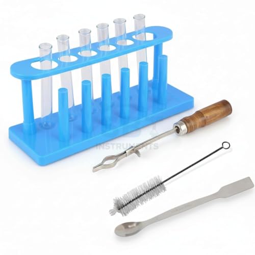 Image of 11 Items Chemistry Lab Kit | Borosilicate Glass Test Tubes Set with Stand, Holder, Brush, Dropper & Spatula for Science Experiments
