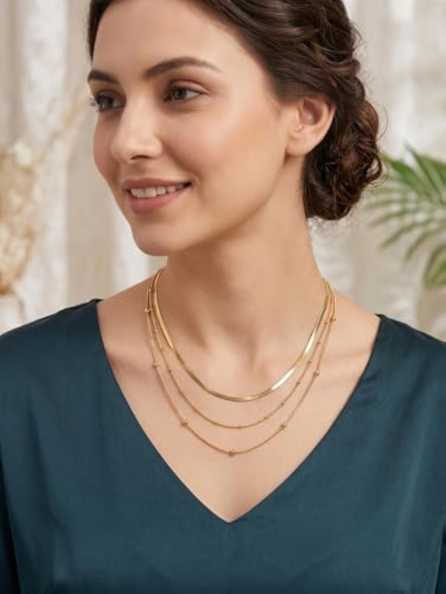 Anti Tarnish Gold Plated Layered Necklace for Women