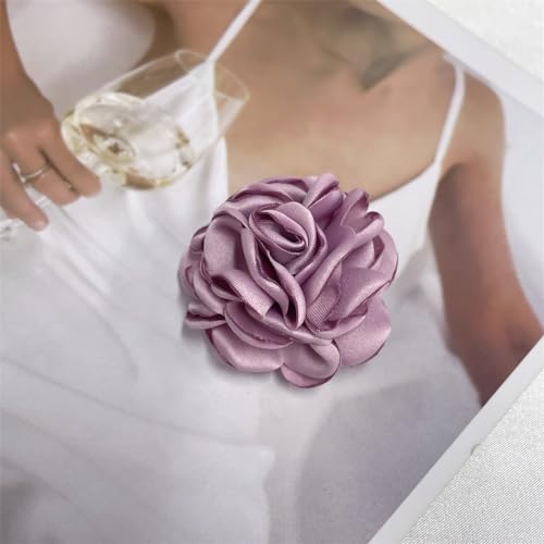 Image of Dainty Silk Rose Flower Brooch Lapel Pins for Women Men Handmade Fabric Flower Brooches Pin Classic for Wedding Party Dance Banquet Dress Suit Clothes Accessories Jewelry Gifts 60mm