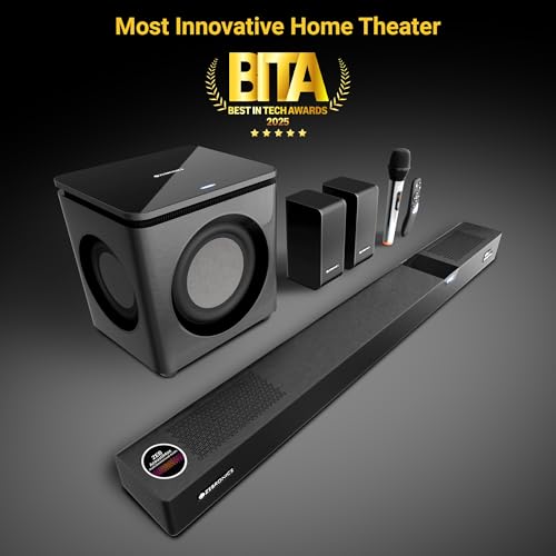 Image of ZEBRONICS 1100 Watts Powerful Soundbar, 7.2.4 Home Theatre, Wireless, Dual Satellites & Driver Subwoofer, Dual Radiators, DTS X,Dolby Atmos, Karaoke UHF Mic, HDMI Earc, Optical (Juke BAR 10000), Black