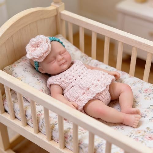 Muñeca bebé reborn de silicona 4.5 pulgadas con kit de alimentación miniatura 6