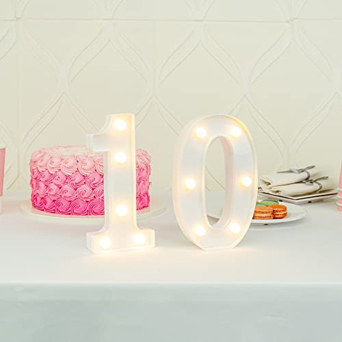 Image of Restaurantware Illumify 7.1 x 1.2 x 8.7 Inch Light Up Number 1 Durable Marquee LED Light - Number 0 Touchproof White Plastic Party Light Keyhole Slot For Parties Weddings Or Special Events