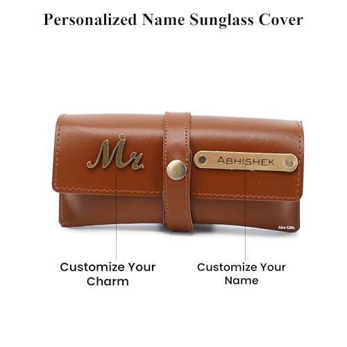 Image of AICA Personalised Name & Charm Leather Sunglass Case Cover for Men & Women | Hard Case Eyewear Cover