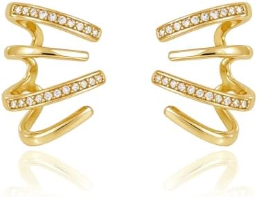 HAXIYA Gold Earrings for Women 14k Gold Plated Claw Earrings Cuff Hypoallergenic Ear Wrap Trendy Cubic Zirconia Stud Huggie Claw Dainty Unique Earring Jewelry Gift for Women
