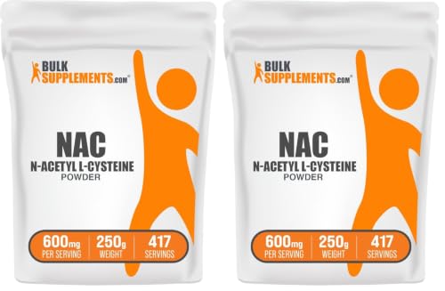 Image of BulkSupplements.com NAC Powder - N-Acetyl Cysteine 600mg, NAC Supplement - Antioxidant Support, Gluten Free - 600mg per Serving, 417 Servings, 250g (8.8 oz) (Pack of 2)