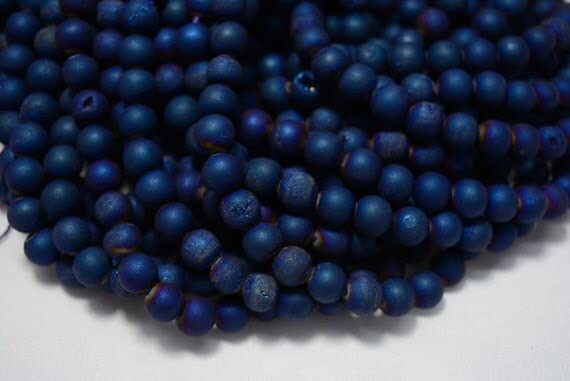 Ágata drusa azul titanio de LKBEADS en cuentas redondas de alta joyería