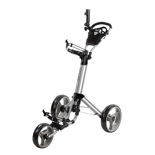 Qwik-Fold 3 Wheel Push Pull Golf CART - Foot Brake - ONE Second to Open & Close! (Silver/Silver)