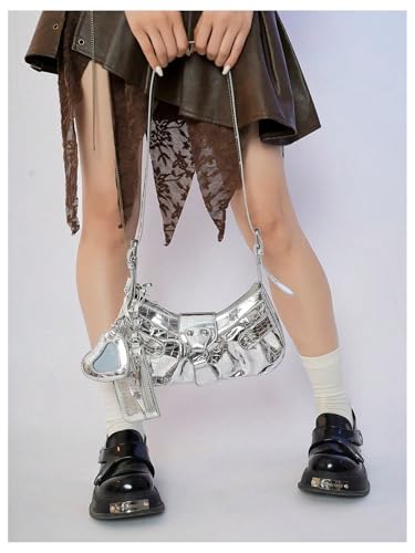 Women's Y2K Metallic Studded Shoulder Handbags Buckle Zipper Crossbody Bags with Coin Purse4