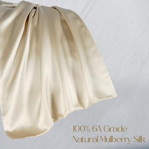 ZIMASILK 100% Pure Mulberry Silk Pillowcase for Hair and Skin Health,Soft and Smooth,Both Sides Premium Grade 6A Silk,600 Thread Count,with Hidden Zipper,1pc (King 20''x36'',Beige)