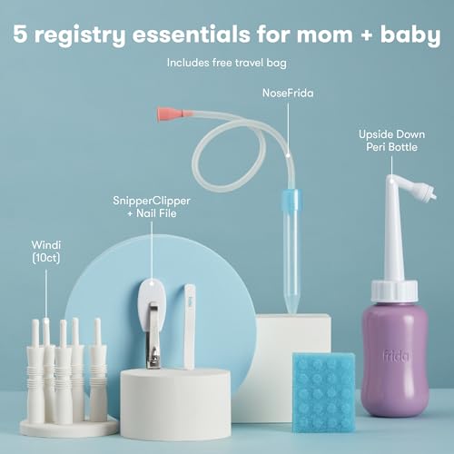 Image of Frida Baby Bitty Bundle of Joy Mom & Baby Essentials Healthcare and Grooming Gift Kit Includes Peri Bottle, NoseFrida Snotsucker, Windi Gaspasser & Nail Clipper + File Set