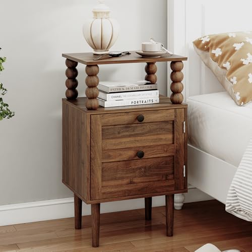 Image of Veegle Nightstand,Retro Bedside Table with Storage Drawer,Dark Walnut