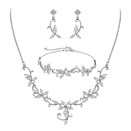 Clearine Braut Schmuck-Set für Damen Marquise Zirkonia CZ Statement Halskette, Ohrringe und Armband-Set für Hochzeit Party Klar Silber-Ton