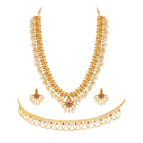 Image of Peora Gold Plated Bridal Jewellery Set with Kamarband Gift for Women Indian Traditional Ethnic Wedding