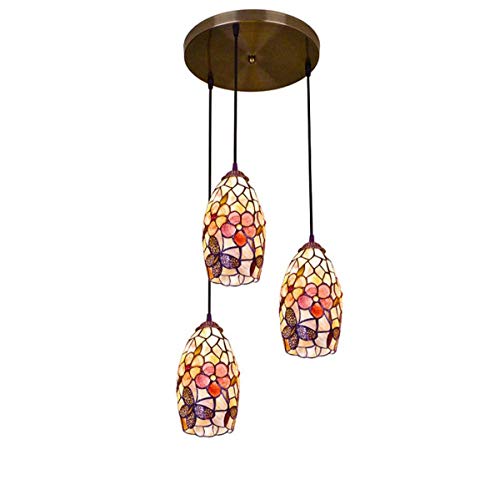 Stil 3-licht Pendelleuchten Vintage Pastoral Blumen Kronleuchter Natural Shell Lampenschirm Insel Hängelampen Für Esszimmer E27