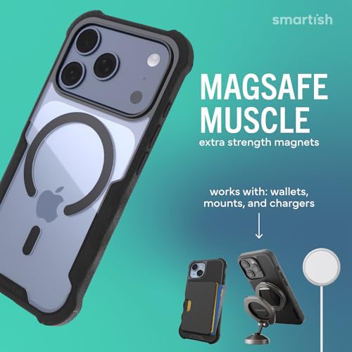 Image of Smartish iPhone 17 Pro MagSafe Case - Gripzilla Protective Magnetic Case for Men [Rugged + Tough] Military Grade Heavy Duty Grip Armor - Drop Tested for Apple iPhone 17 Pro - Clearly Black